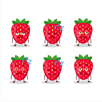 Cartoon character of strawberry with sleepy expression