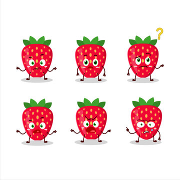Cartoon character of strawberry with what expression