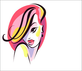 VECTOR Background with a
stylish  original hand-drawn graphics portrait  with beautiful young attractive girl 