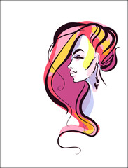 VECTOR Background with a
stylish  original hand-drawn graphics portrait  with beautiful young attractive girl 