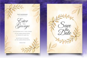 Obraz premium Elegant hand drawing floral wedding invitation template