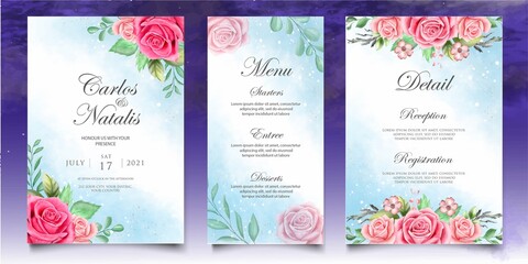 Fototapeta na wymiar Watercolor Floral Wedding Invitation Template