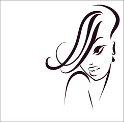 VECTOR Background with a
stylish  original hand-drawn graphics portrait  with beautiful young attractive girl 