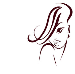 VECTOR Background with a
stylish  original hand-drawn graphics portrait  with beautiful young attractive girl 