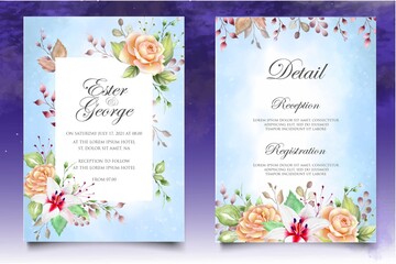 Elegant hand drawing floral wedding invitation template