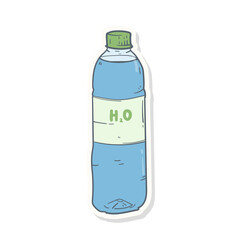 Hand drawn Cartoon plastic bottle sticker with H2O text