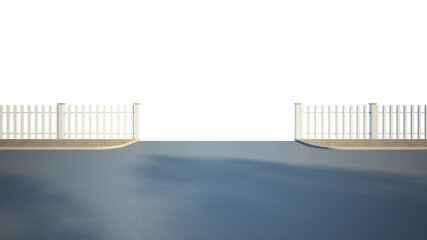 side view road fence and footpath in tree shadow for retouch on white background 3d render