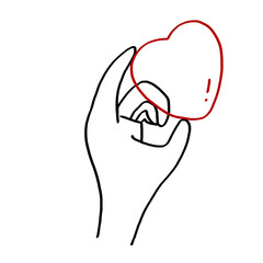 大きいハートをつまむ手　シンプルイラスト
