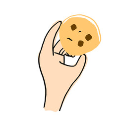 大きなチョコチップクッキーをつまむ手　イラスト素材
