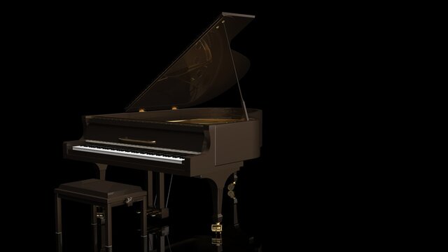 Brown-Gold Grand Piano under black background. 3D illustration. 3D high quality rendering. 3D CG.