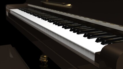 Brown-Gold Grand Piano under black background. 3D illustration. 3D high quality rendering. 3D CG.