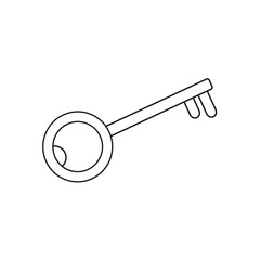 Key icon made from lines. Isolated black element on a white background. Lock opening or closing symbol. An element of protection or security. Vector image. Flat style.

