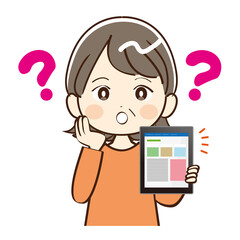 女性　ミドル世代　おばさん　タブレット　疑問