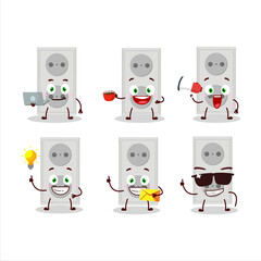 Double electric adapter cartoon character with various types of business emoticons