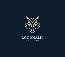 luxury wolf monoline logo design vector