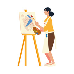 Fototapeta premium woman professional painter stand in front of easel