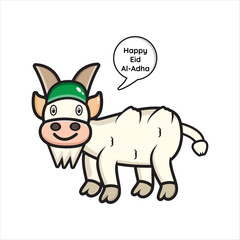 illustration of goat mascot on Eid al-Adha, mascot goat congratulating Eid al-Adha vector design eps 10