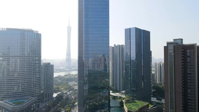 Aerial photography Guangzhou city modern architecture landscape skyline