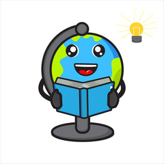 mascot globe holding a book vector design eps 10