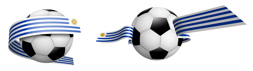 balls for soccer, classic football in ribbons with colors Flag of Uruguay. Design element for football competitions. Isolated vector on white background