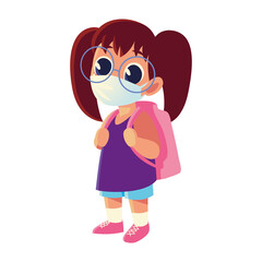 Back to school of girl kid with medical mask and bag vector design