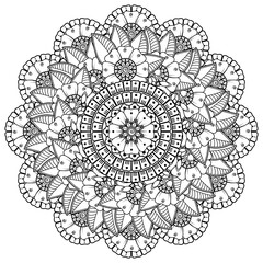 Circular pattern in the form of mandala with flower for henna, mehndi, tattoo, decoration. decorative ornament in ethnic oriental style. coloring book page.