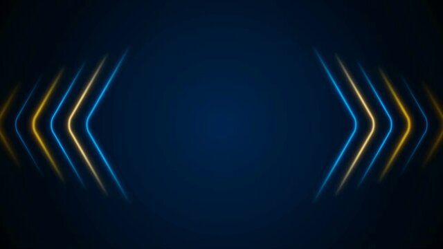Bright blue yellow abstract neon arrows tech motion design. Futuristic laser sci-fi background. Seamless looping. Video animation Ultra HD 4K 3840x2160