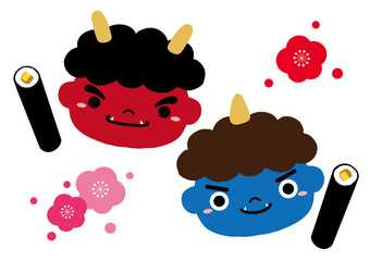 節分イラスト10【鬼と恵方巻】