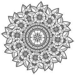 Circular pattern in the form of mandala with flower for henna, mehndi, tattoo, decoration. decorative ornament in ethnic oriental style. coloring book page.