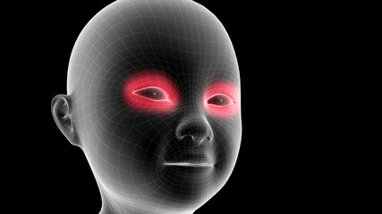 3d illustration of a children xray hologram showing pain area on the head area