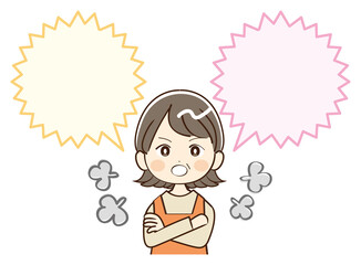 女性　主婦　ミドル世代　おばさん　吹き出し　怒る