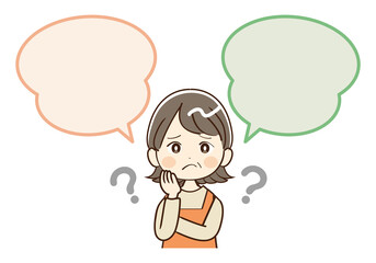 女性　主婦　ミドル世代　おばさん　吹き出し　疑問