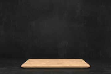 Wooden cutting board on black background. 3D rendering.