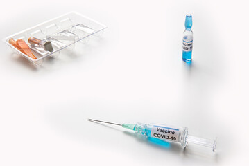 coronavirus vaccine or covid-19, medical and sanitary equipment, copy space