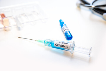 coronavirus vaccine or covid-19, medical and sanitary equipment, copy space