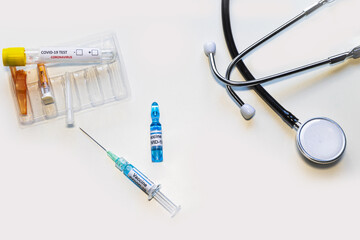 coronavirus vaccine or covid-19,medical and sanitary equipment, copy space
