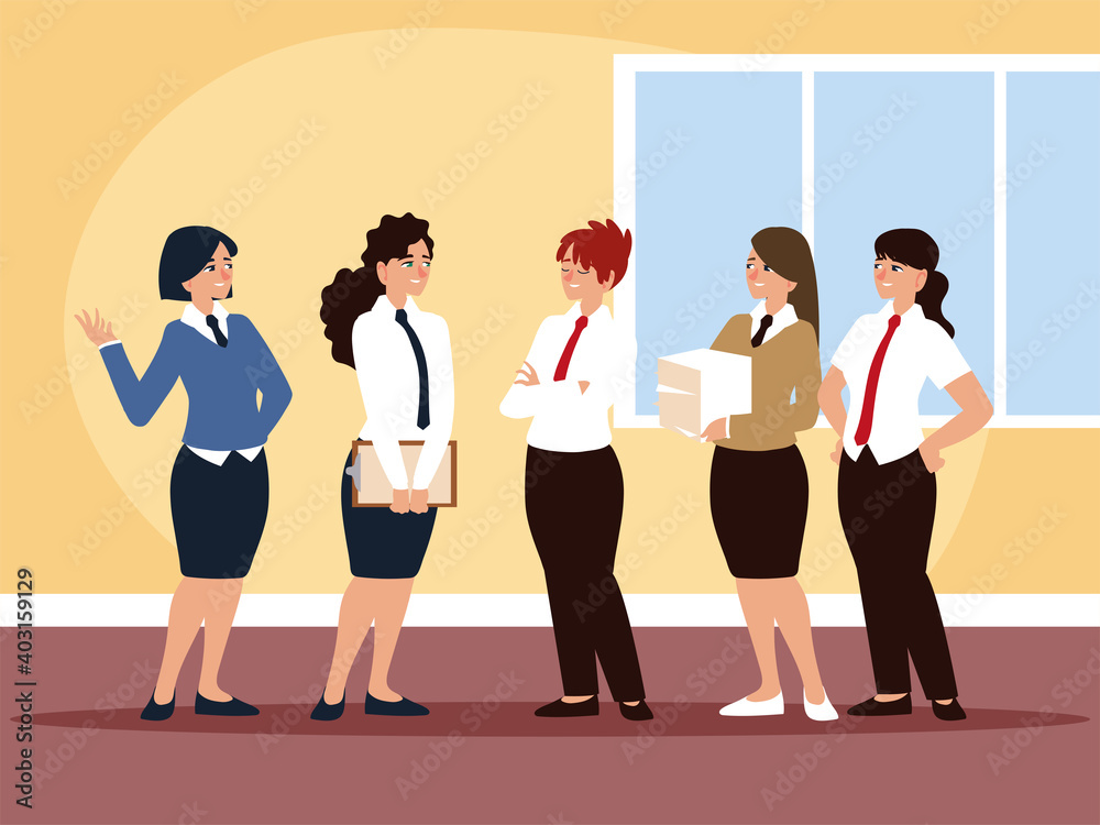 Wall mural business female team office with formal clothes characters