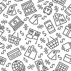 Online shopping seamless pattern with flat line icon
