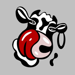 Cute the licking bull. Symbol of the year 2021. Vector image.