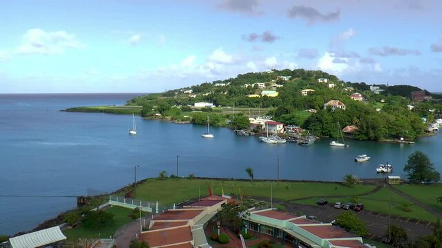 Marinas, boats and cruise ship terminal in the Caribbean island of Saint Lucia.