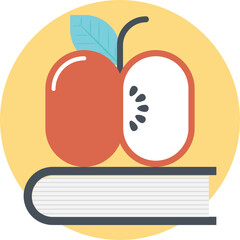 Red shiny apple on book. Icon concept of healthy education 