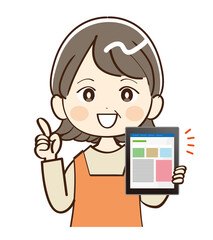 女性　ミドル世代　主婦　タブレット　説明