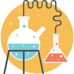 Chemistry lab experiment process. Flat icon of science education concept