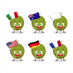 Melon cartoon character bring the flags of various countries