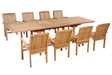 Teak garden set isolated in white background, Set of Outdoor furniture with chairs and table in...