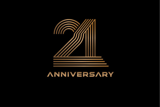 Abstract Number 21 Gold Logo, Number 21 monogram line style can be used for birthday and business logo templates, flat design logo, vector illustration
