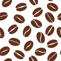 Coffee bean seamless pattern on white background.