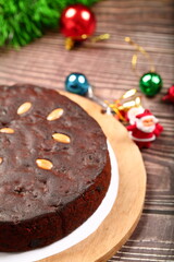 Homemade oven fresh  plum cake with traditional recipe- festival backgrounds.