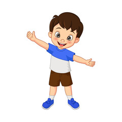 Cartoon happy boy waving hand