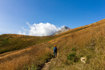 Fototapeta premium Mountain landscape, autumn sketches from tourist routes, recreation places for citizens.